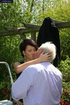 17P Horny young Carmen Blue seduces senior in the park to get oldman cock outdoors