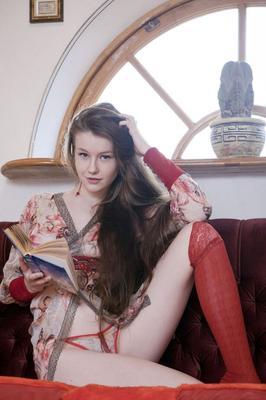 12P Young teen Emily Bloom in thong spreading wide open to show bald pussy