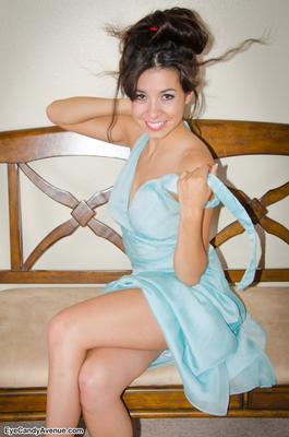 16P Latina teen Josie Ann removes a pretty dress to stand naked in red heels