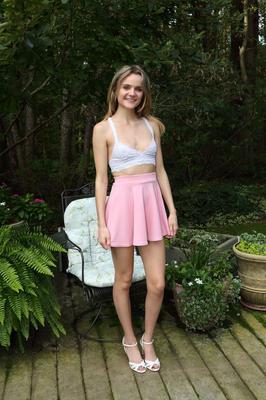12P Cute American teen Addee Kate stretches and pumps her yummy pussy outdoors