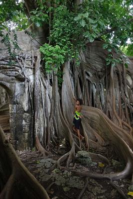 16P The sublime and slender girl walks in a former prison in Guadeloupe Its