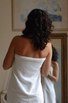 12P Sexy brunette Bryoni Kate stands naked by a window while trying on new panties
