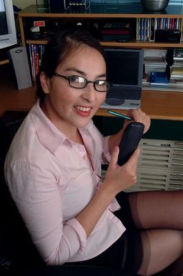21P Nerdy secretary Dawn N uncovers her big ass and toys her twat at work