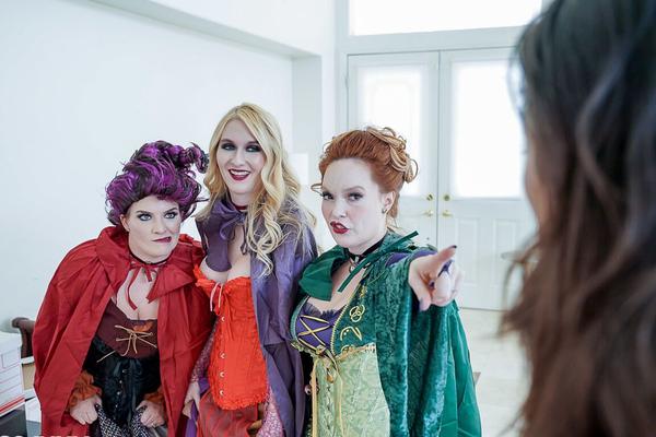 21P Witchy MILF beauties have a with a male slave in a Hocus Pocus parody foursome