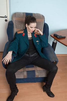 17P Dirty brunette police woman Rose Nore strips her uniform & reveals hairy muff