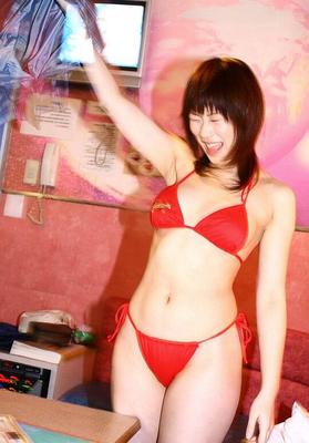 16P Cute Asian student is in her red bikini showing off her hot body