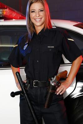 16P Sassy hottie in police uniform undressing and spreading her legs