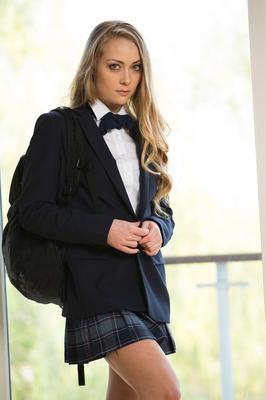 21P College stunner Sadie Blair gets rid of her uniform & exposes her slender body