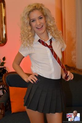 17P Curly haired Monique Woods hikes schoolgirl uniform to flash naked upskirts