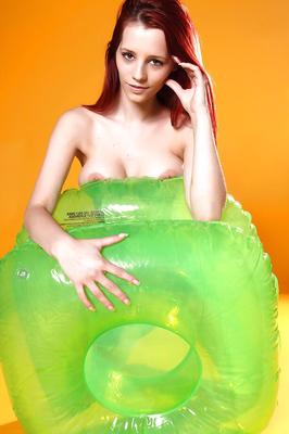 16P Sweetly pretty redhead teen with amazing bosoms slipping off her lingerie