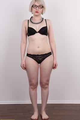 20P Platinum blonde amateur Kristyna keeps her glasses on for her nude debut