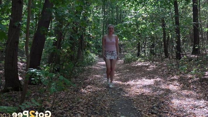 15P Pretty blonde Bianca pees in the woodland