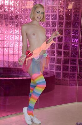 21P Golden haired teen Chloe Cherry posing topless in her colorful stockings
