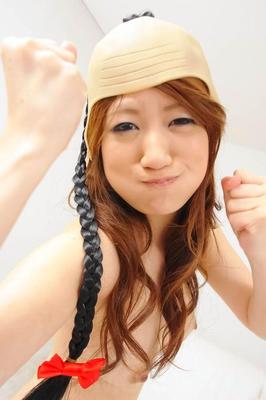 16P Shirosaki Karin Asian with funny wigs rubs dick of shaved labia