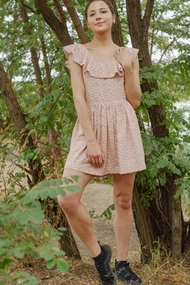 18P Skinny teen Mattie strips totally naked in front of a tree while outdoors