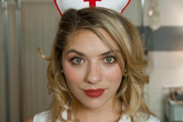20P Kinky nurse Lia Lor teases with her nice tiny tits & pink twat in a men's ward