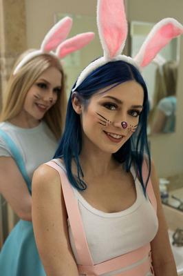16P Cute girls don cosplay bunny ears and makeup before blowing a big cock