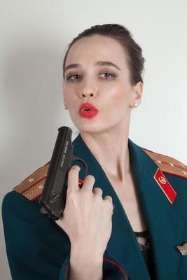 16P Hairy amateur Rose Nore puts down her gun and takes of her military clothes