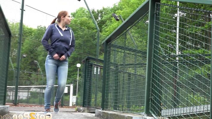 15P Antonia can't hold her pee any longer and relives herself on stone steps
