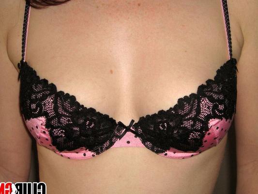 12P Sexy redhead Lana in jus pink and black lace bra and panties