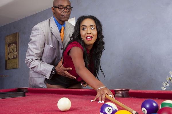 21P Adorable ebony Layton Benton reveals her bubble butt & fucks an old black guy