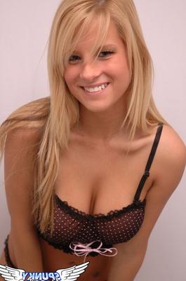 12P Blonde teen Kimmy releases her great boobs from sensual lingerie by herself