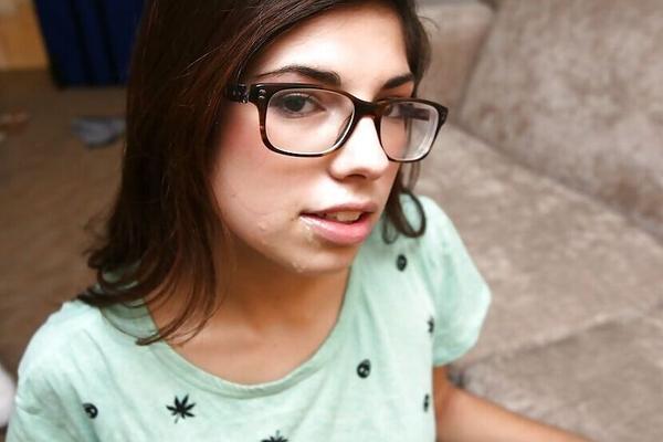 16P Loveable amateur bookworm in glasses gets fucked and facialized