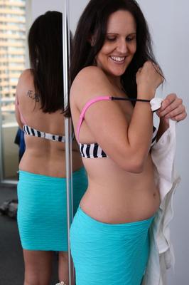 15P Brunette amateur Sasha undresses in front of a mirror before a finger fuck