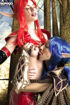 12P Lesbian cosplayers fondle each other during a fantasy shoot