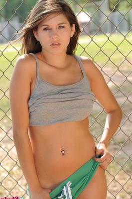 12P Erotic cutie Shyla Jennings flashing her perfect firm tits at the public park
