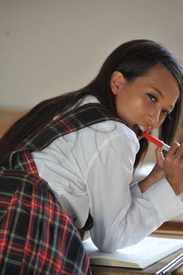 12P Horny schoolgirl Ayla Sky masturbating in uniform and socks in the classroom