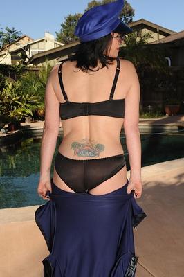 16P Babe model Braxton Kai models outdoors in policeman's uniform and boots