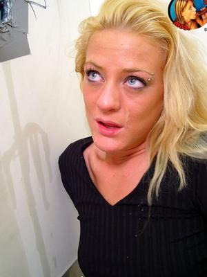 21P Insatiable blonde Spring giving oral pleasure at a gloryhole & swallowing jizz