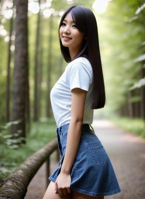 10P AI Generated beauty Mira Delta shows her tits & booty in the forest