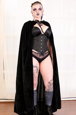 17P Pierced & inked Luna Lavey sheds black satin corset & spreads her big ass