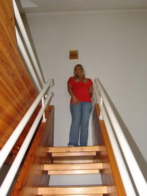 16P Aged blonde Sweet Susi strips totally naked after climbing a flight of stairs