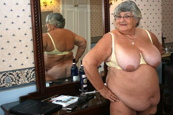 20P Fat grandmother with short grey hair has phone sex in black stockings only