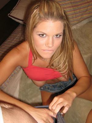 15P Blonde chick Tori Paige exposes her tits and pussy prior to a POV handjob