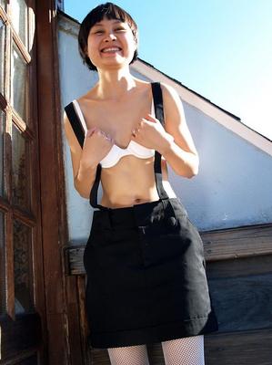 12P Petite Asian Angel does her lipstick while showing her teenie tits and slit