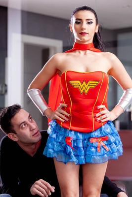 12P Hot brunette Nelly Kent goes ass to mouth in Wonder Woman costume