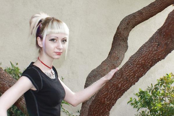 16P Tattooed blonde girl Symone posing non nude outdoors in pleated skirt