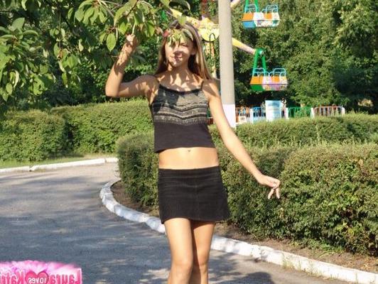 15P Dirty blonde amateur wears no panties underneath her black skirt