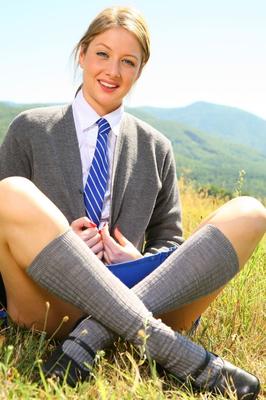 21P Cutie in school uniform Nikki F strips and goes topless outdoors