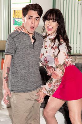 16P Middle-aged brunette Kali Ryder seduces a boy in a pink miniskirt
