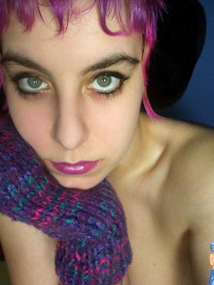 15P Solo girl Babybird takes self shots while sporting striking eyes and dyed hair