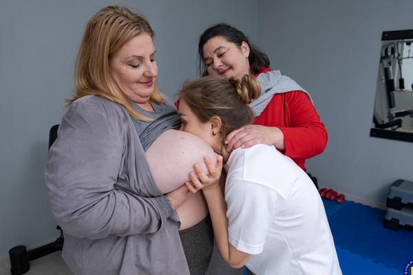 11P Obese women tit smother a petite young girl during a lesbian threesome
