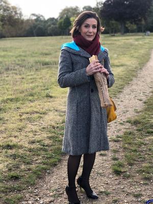 16P Older woman munches on a loaf on an outdoor bench after getting fucked hard