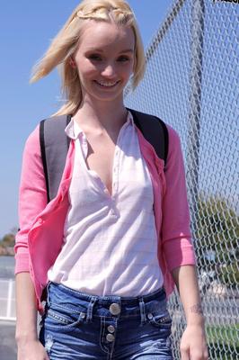 17P Blonde teen Sammie Daniels takes a nice walk after finishing her classes