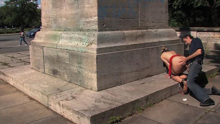 11P Naked blonde is humiliated in public before being forced to fuck