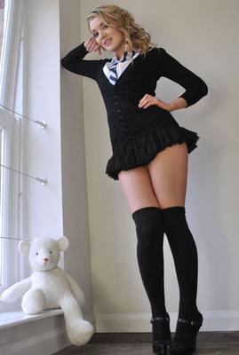 15P Sexy schoolgirl Amy Alexandra strips and flaunts in opaque socks